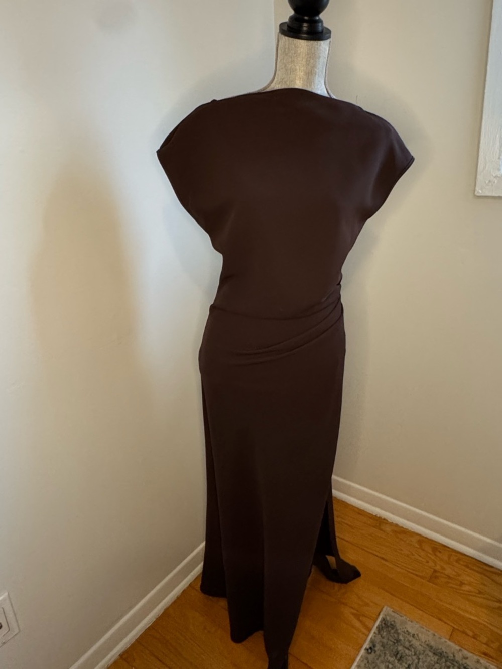 Elegant Brown Maxi Dress with Draped Waist